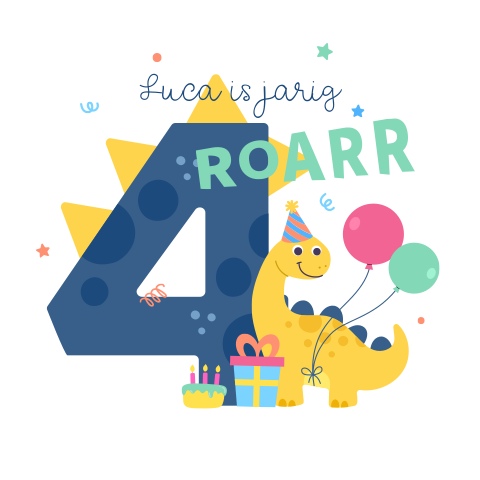 Uitnodiging voor een vrolijk dino kinderfeestje 4 jaar