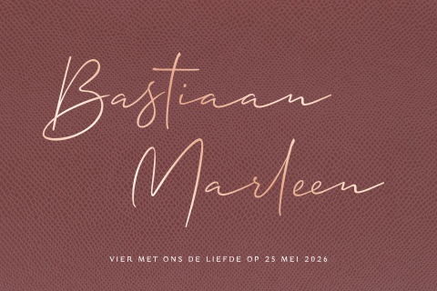 Hippe lederlook trouwkaart met foliedruk en ronde hoeken