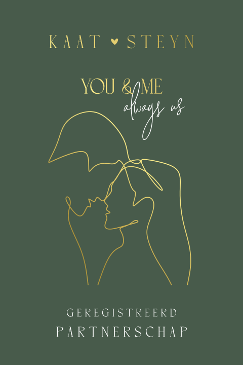 Uitnodiging geregistreerd partnerschap met lijntekening en foliedruk