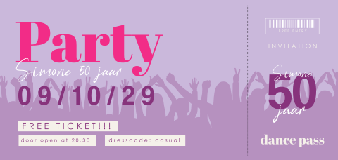 Ticket party uitnodiging voor een 50ste verjaardag