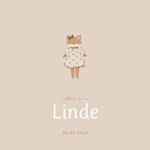 Lief geboortekaartje voor een meisje met vosje