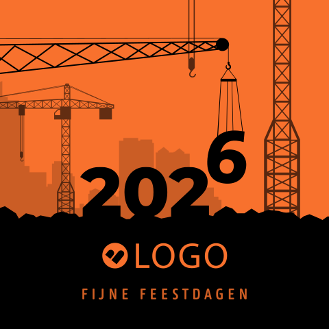 Zakelijke kerstkaart bouw met hijskranen, jaartal en eigen logo