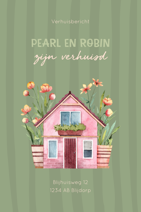 Verhuisbericht met huisje en bloemen
