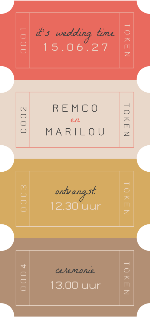 Hippe ticket trouwkaart met coupons