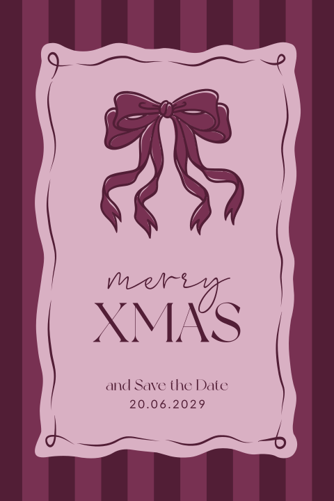 Save the Date kerstkaart met strepen en strik