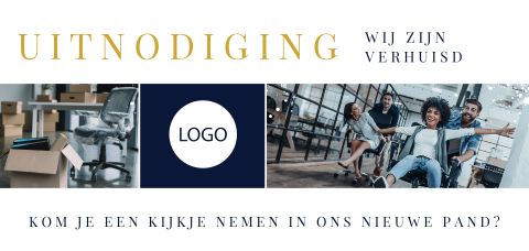 Zakelijke uitnodiging verhuisd met foto's en bedrijfslogo