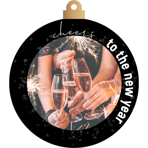 Kerstkaart zakelijk in kerstbal vorm met sfeerfoto