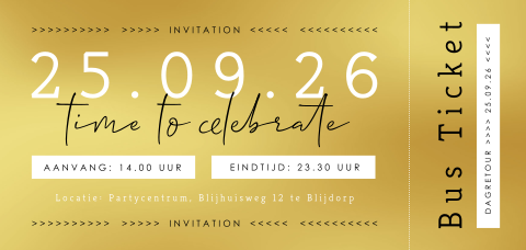 Golden ticket uitnodiging voor bedrijfsfeest met busticket