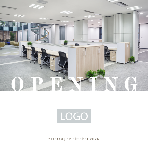 Moderne zakelijke uitnodiging opening zaak met eigen foto en logo