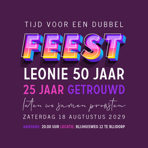 Kleurrijke typografische uitnodiging dubbel feest met neon letters