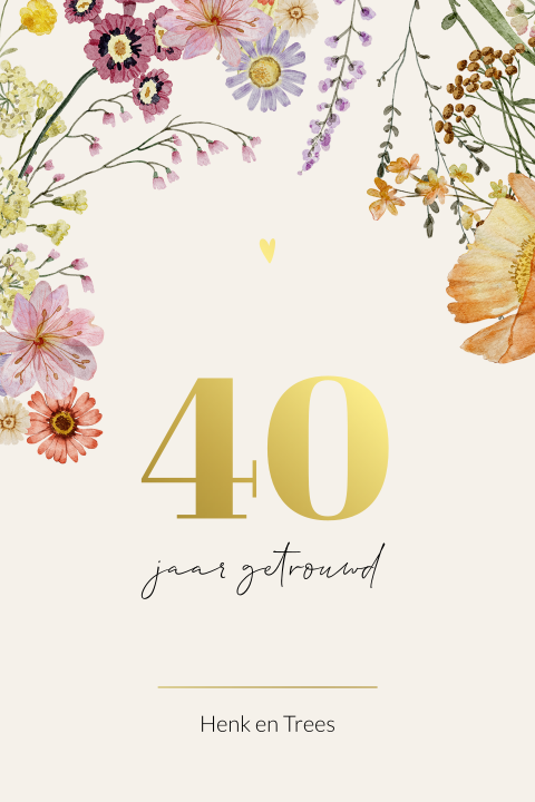 40 jaar getrouwd jubileumuitnodiging met luxe folie en bloemen