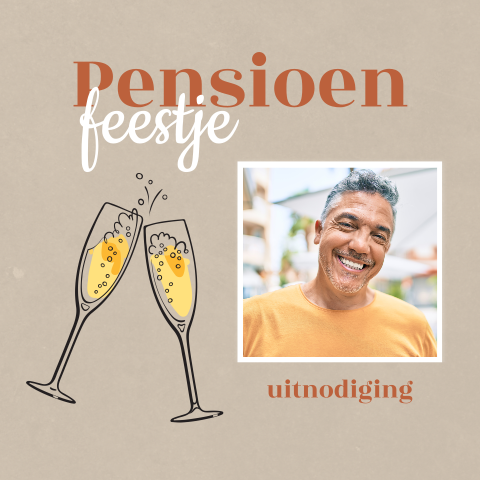 Pensioen feestje uitnodiging met champagneglazen en foto