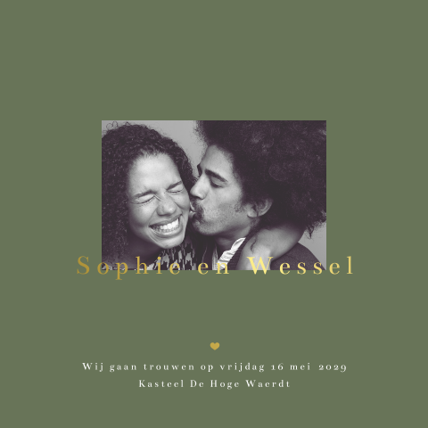 Strakke foto trouwkaart met goudfolie