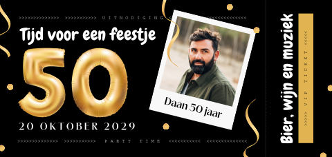 Abraham ticket uitnodiging 50 jaar met cijfer ballon en confetti