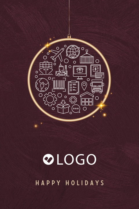 Zakelijke kerstkaart logistiek met wereldbol kerstbal en eigen logo