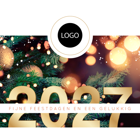 Sfeervolle kerstkaart voor bedrijven met logo en 2027