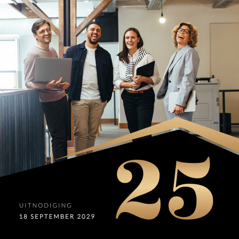 Strakke en stijlvolle zakelijke uitnodiging 25 jarig jubileum met foto