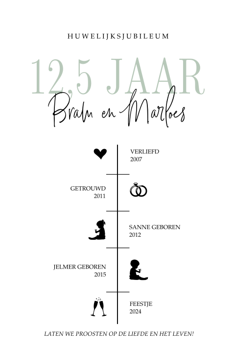 Tijdlijn uitnodiging 12,5 jaar getrouwd met symbolen