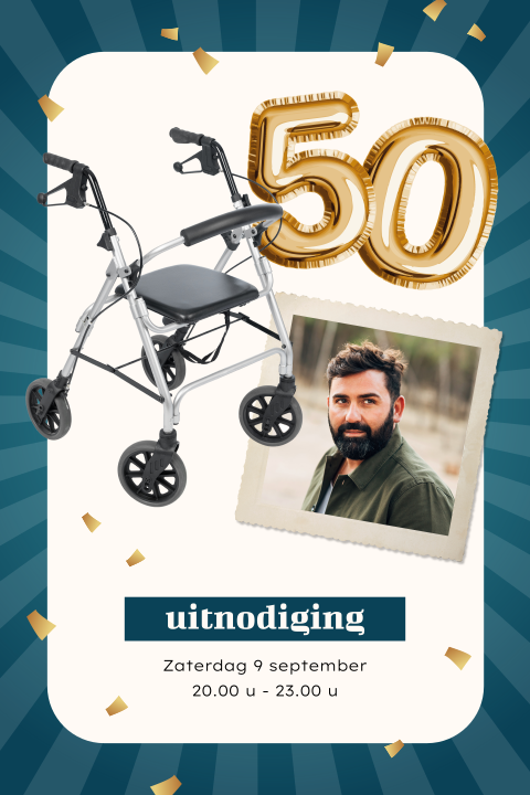 Grappige verjaardagsuitnodiging man 50 jaar met rollator en foto