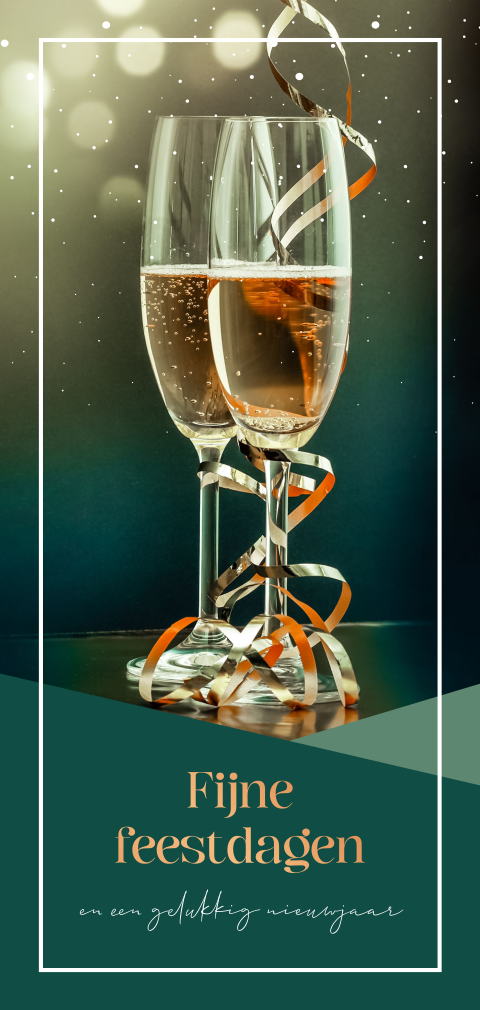 Zakelijke kerstkaart feestelijk met bubbels en koperfolie