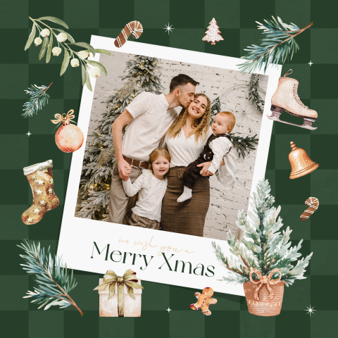 Kerstkaart met foto en leuke kerst illustraties