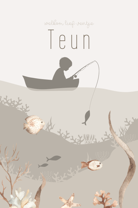 Vissen silhouet geboortekaartje voor een jongen in bootje