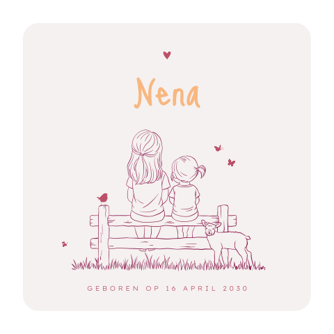 Lief lente geboortekaartje met lijntekening voor een meisje en zus