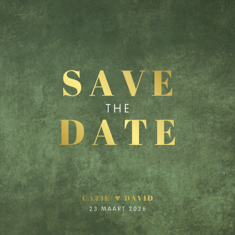 Goudfolie Save the Date kaart met ronde hoeken en velvetlook achtergrond