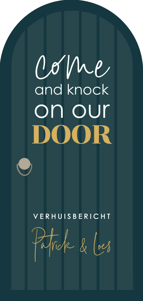 Typografische verhuiskaart in de vorm van een voordeur