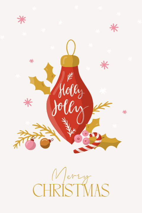 Kerstkaart met kerstbal, zuurstok en hulstblaadjes illustratie
