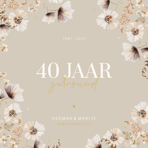 Romantische veldbloemen jubileum uitnodiging 40 jaar getrouwd