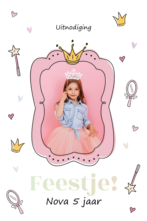 Kinderfeestje uitnodiging thema prinses met eigen foto en foliedruk