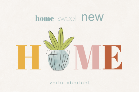 Verhuiskaart Home met aquarel plant in pot