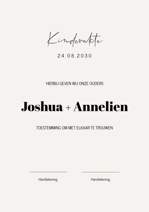 Typografische kinderakte voor bruiloft