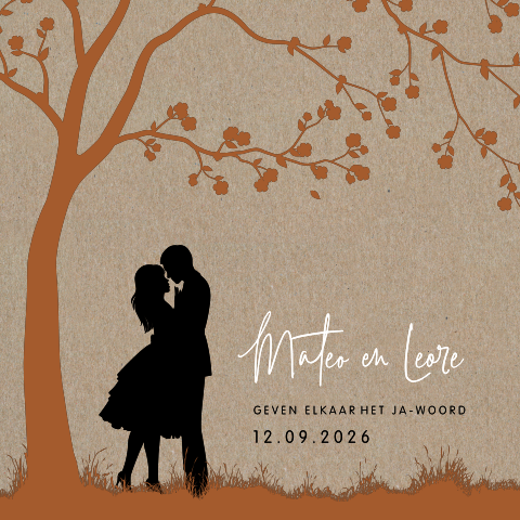 Silhouet trouwkaart op écht kraftpapier
