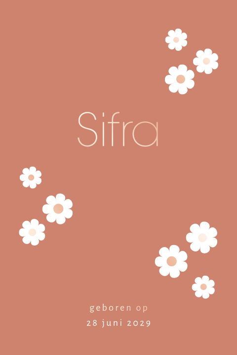 Foliedruk geboortekaartje met madeliefjes