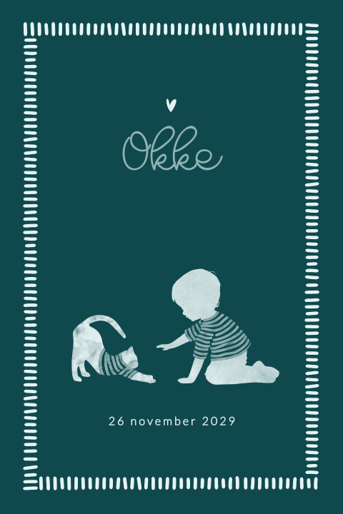 Kat geboortekaartje met jongen en streepjes