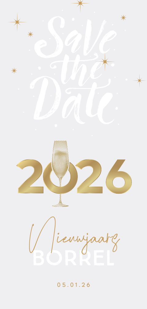 Feestelijke uitnodiging nieuwjaarsborrel met goudlook jaartal