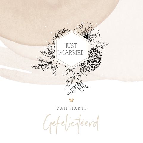 Felicitatie trouwdag met bloemen en aquarel