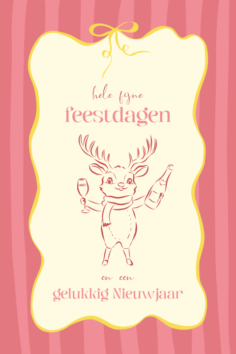 Rendier met champagne kerstkaart