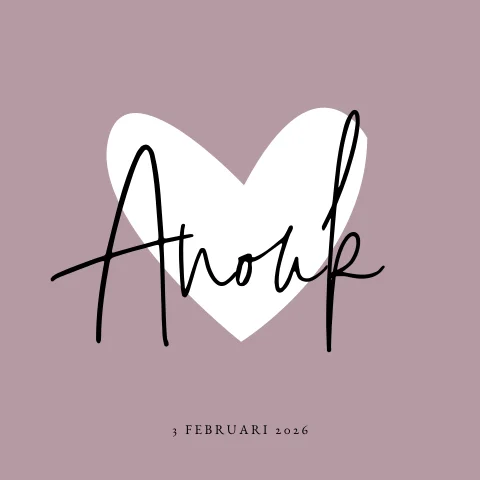 Strak basic geboortekaartje met groot hart