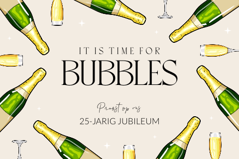 Feestelijke zakelijke uitnodiging jubileum met champagne en sparkles