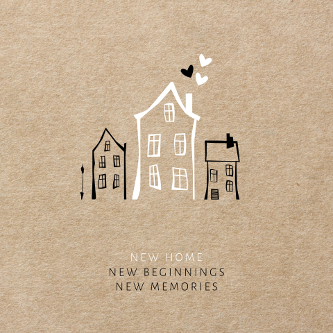Verhuiskaart minimalistisch met kartonlook en huisjes