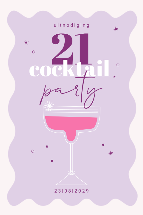 Cocktail party 21 uitnodiging met glas en kader