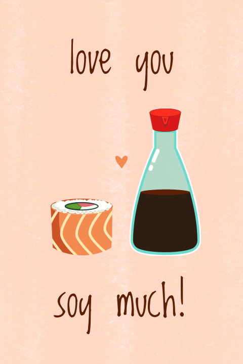 Sushi valentijnskaart love you soy much!