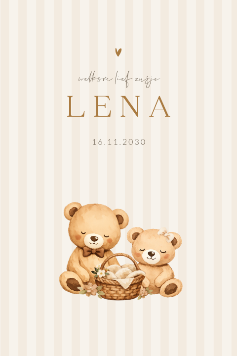 Geboortekaartje voor een meisje met strepen en beertjes