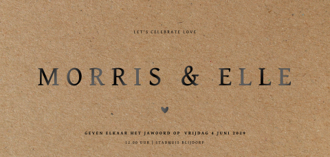 Stoere trouwkaart met zwartfolie en kartonlook