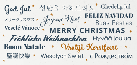 Duurzame zakelijke kerstkaart met verschillende talen