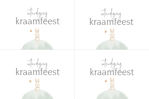 Klein kaartje kraamfeest met konijntje