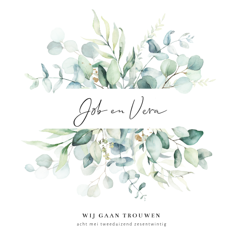 Hippe bloemen trouwkaart met aquarel eucalyptus